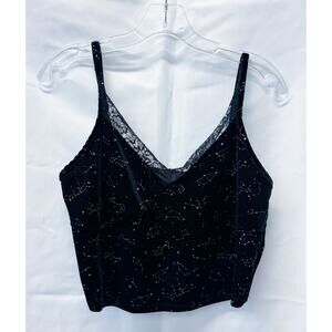 Womens Rainbow Constellations Black Velour Cosmic Aura Crop Cami Size XL